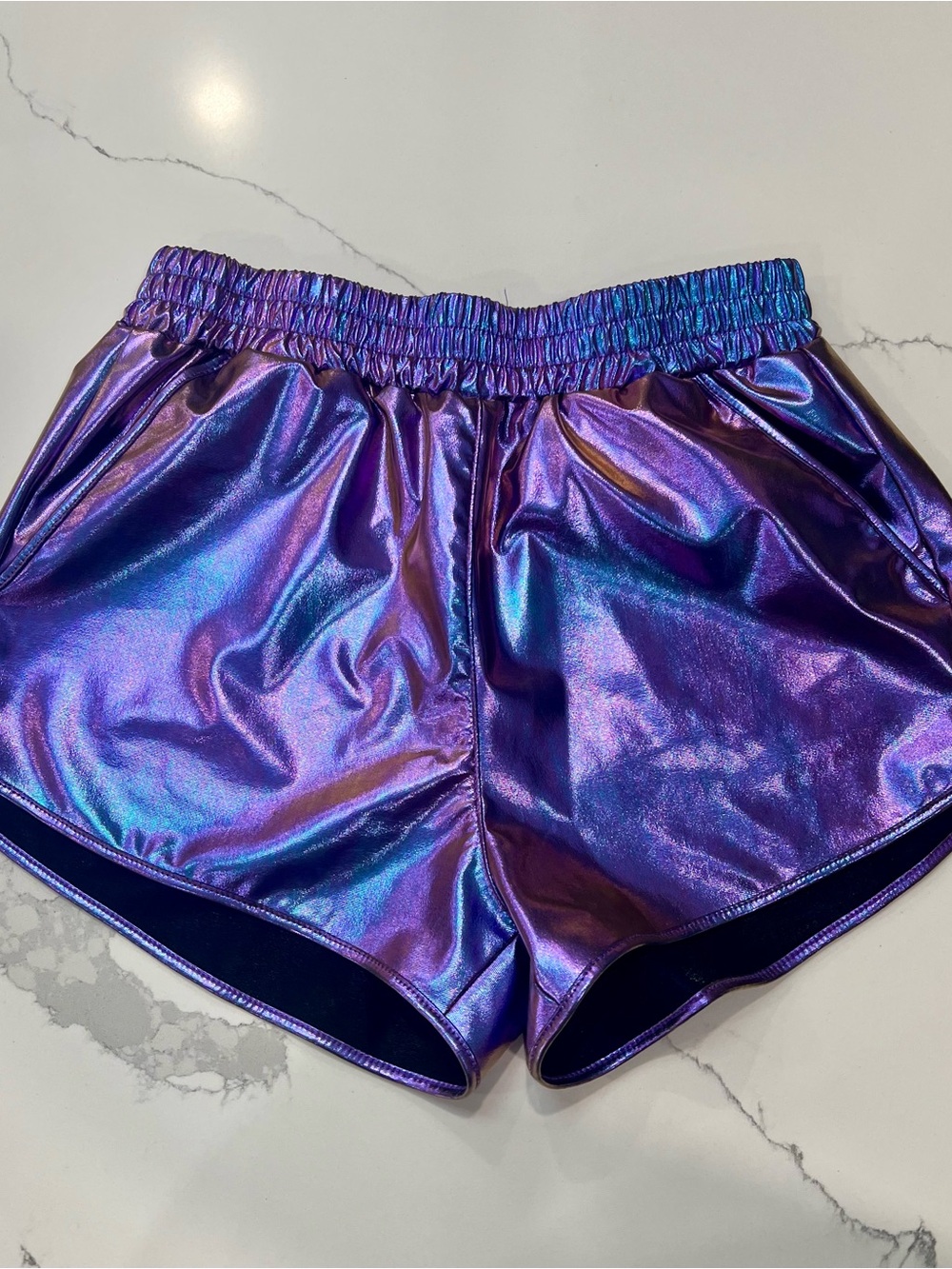 Iscream Girls' Shimmer Purple Metallic Athletic Shorts